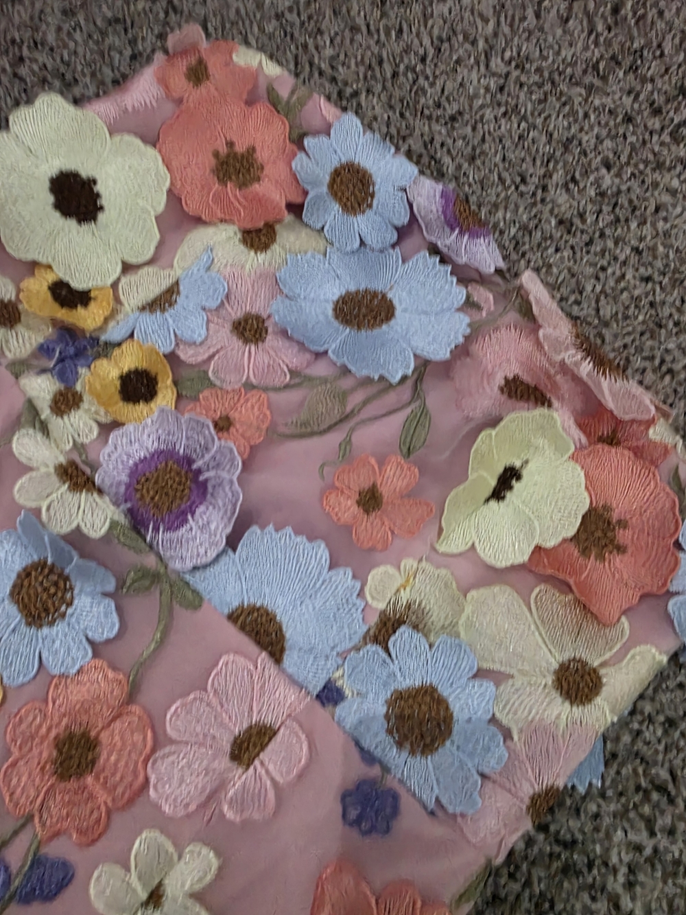 Embellished Pink Floral Boutique Dress Sz LARGE Dimensional Flowers - Picture 6 of 11